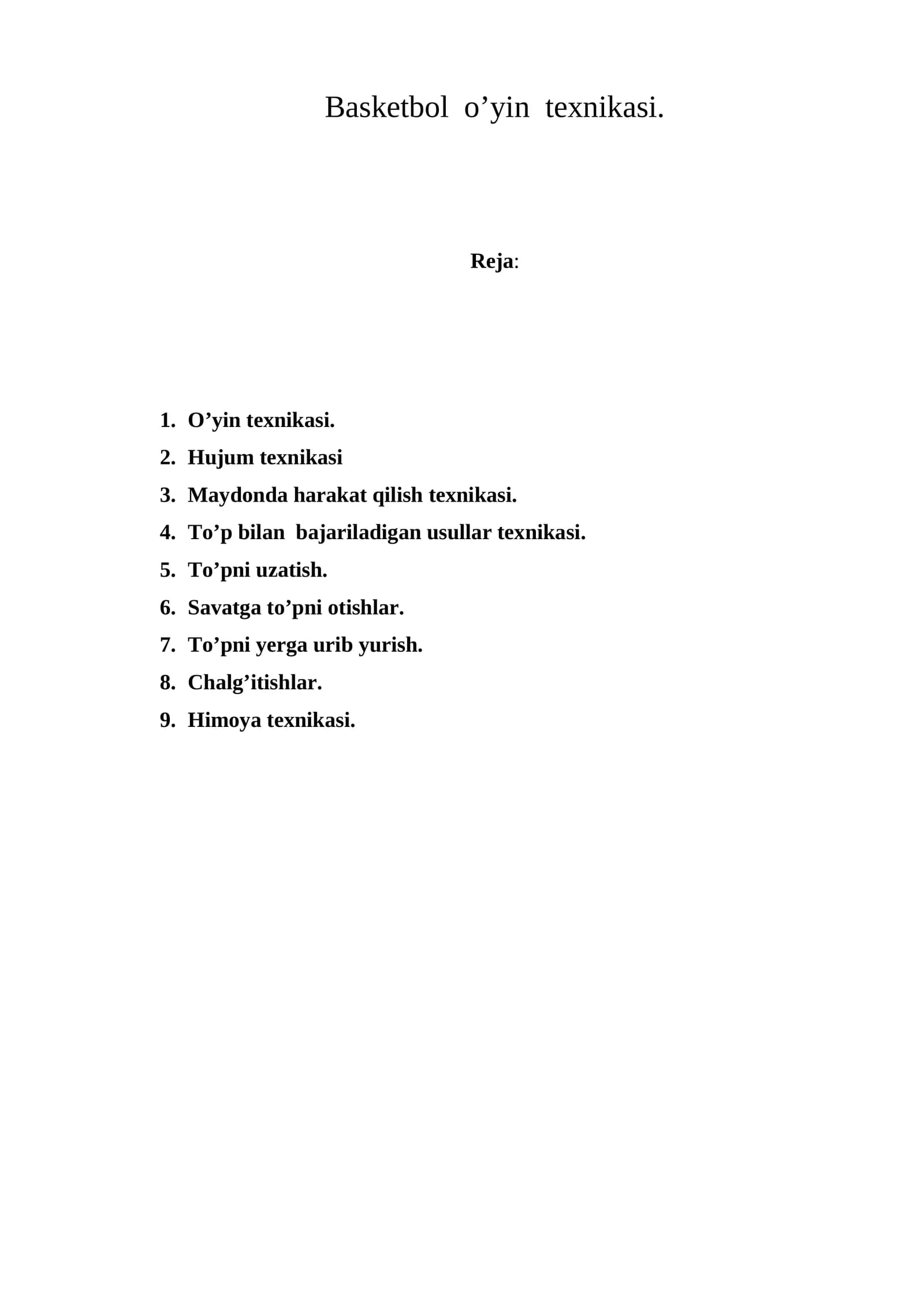 O’yin texnikasi
