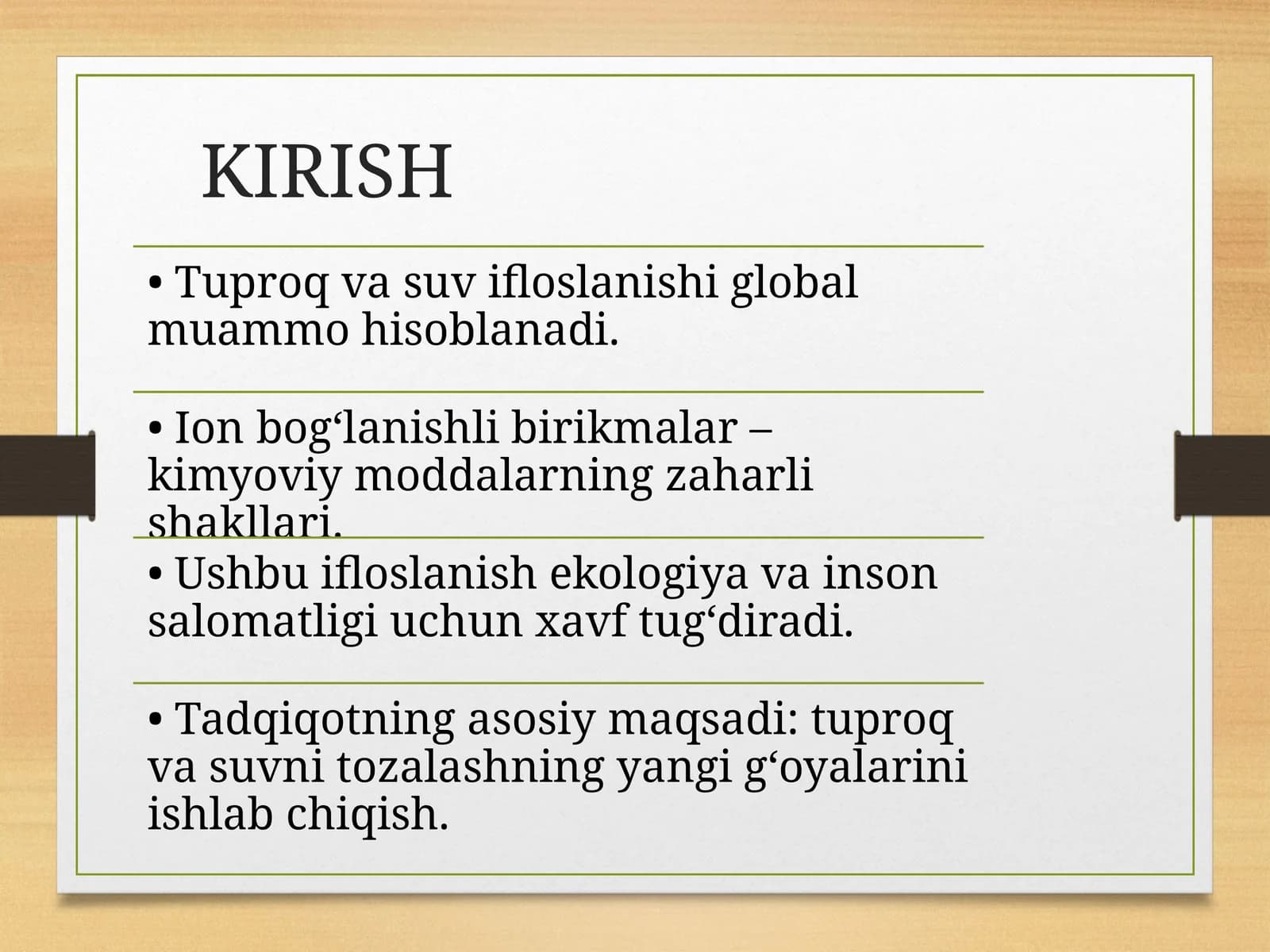 Ion bog‘lanishli birikmalar va ifloslanishning yechimlari