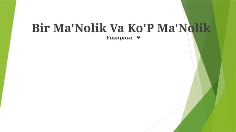 Bir Ma'Nolik Va Ko'P Ma'Nolik
