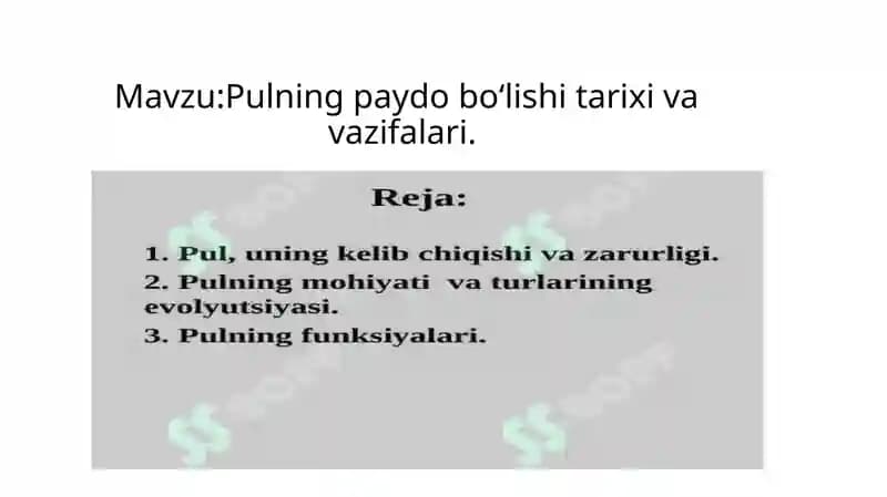 Pulning paydo boʻlishi tarixi va vazifalari