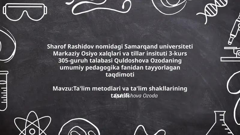 Ta'lim Metodlari va Ta'lim Shakllari Tasnifi