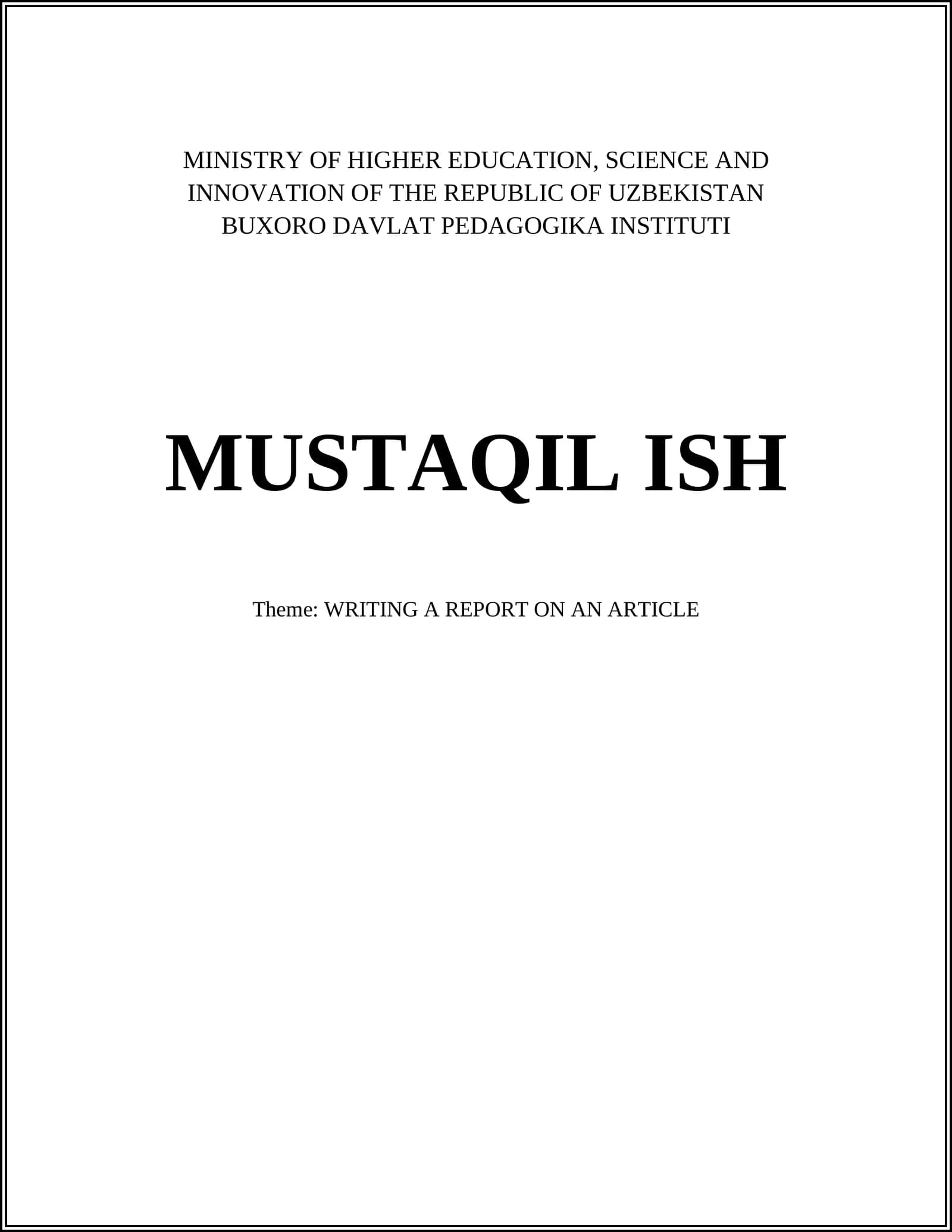 WRITING A REPORT ON AN ARTICLE