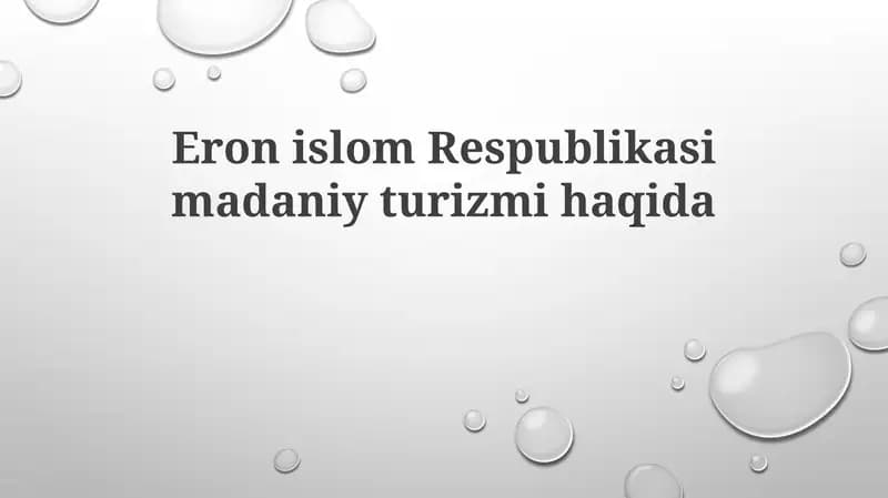 Eronislom Respublikasimadaniy turizmihaqida