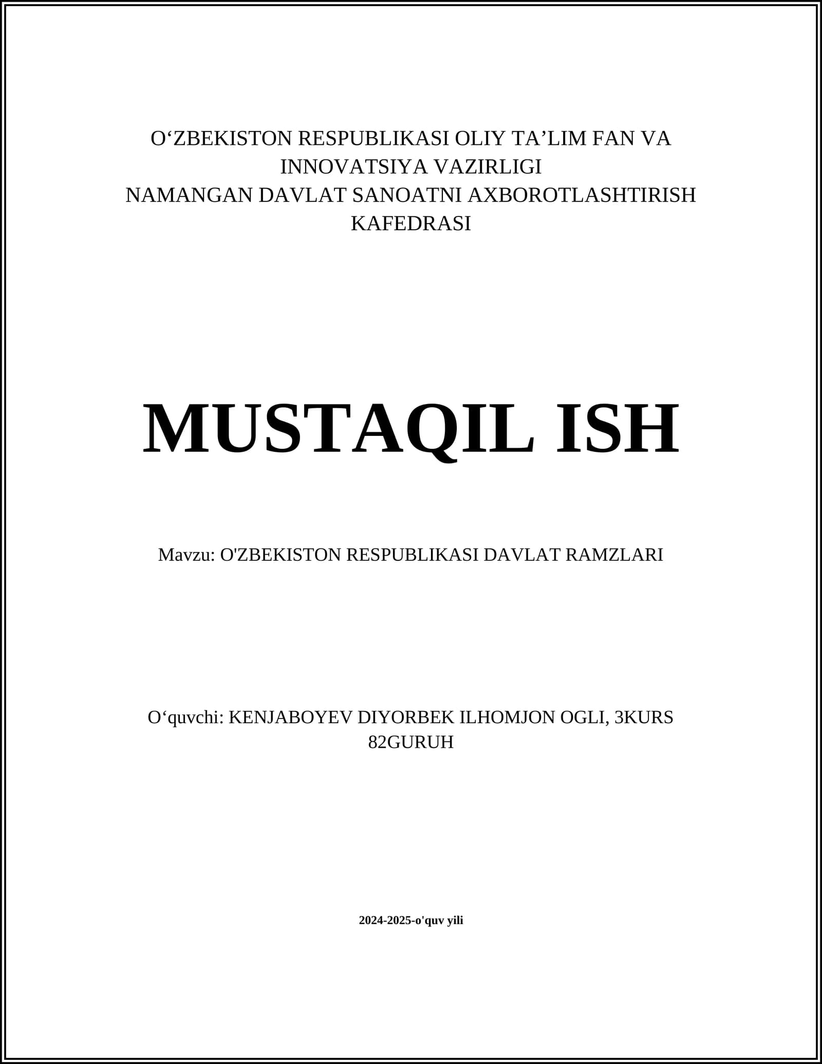 O‘zbekiston Respublikasi Davlat Madhiyasi
