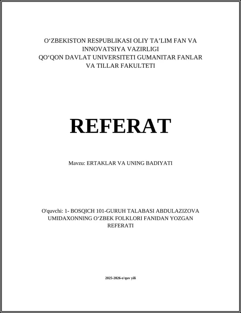 ERTAKLAR VA UNING BADIYATI