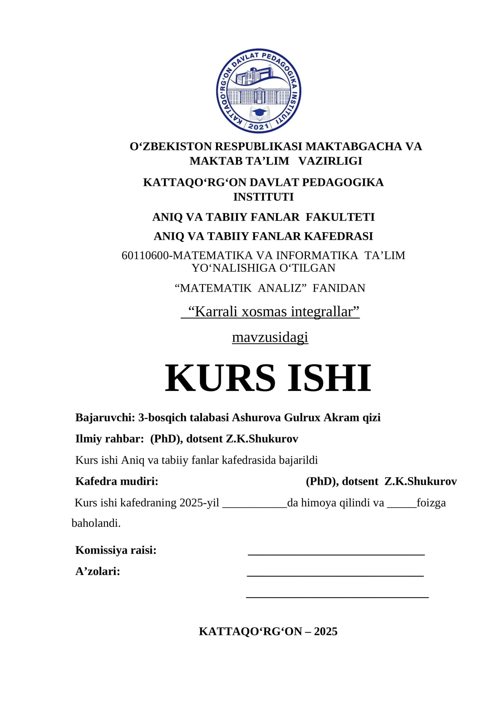 Karrali xosmas integrallar