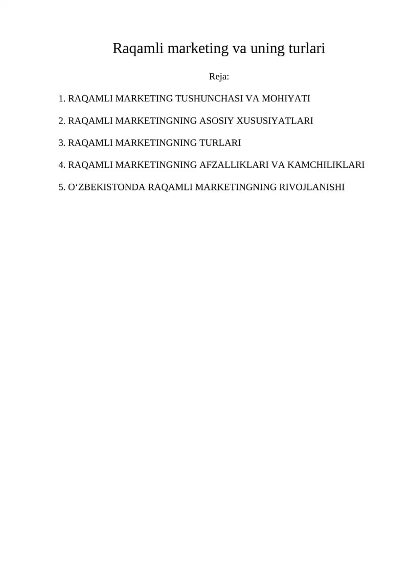 RAQAMLI MARKETING TURLARI
