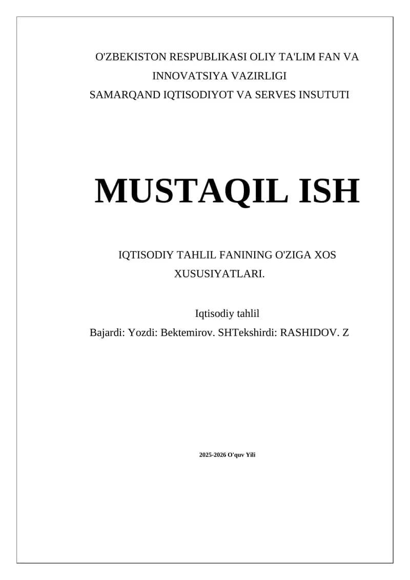IQTISODIY TAHLIL FANI
