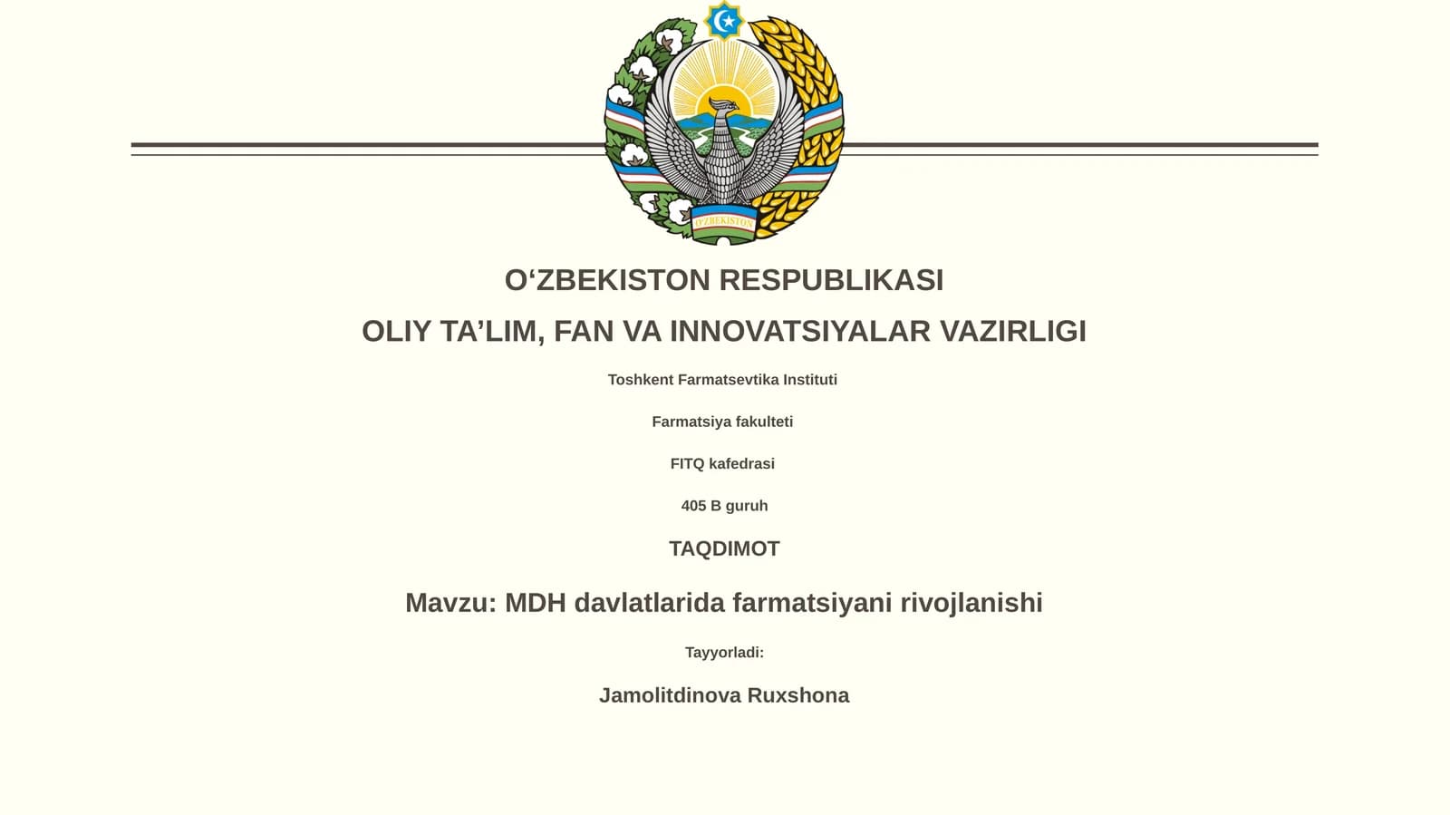 MDH davlatlarida farmatsiyani rivojlanishi