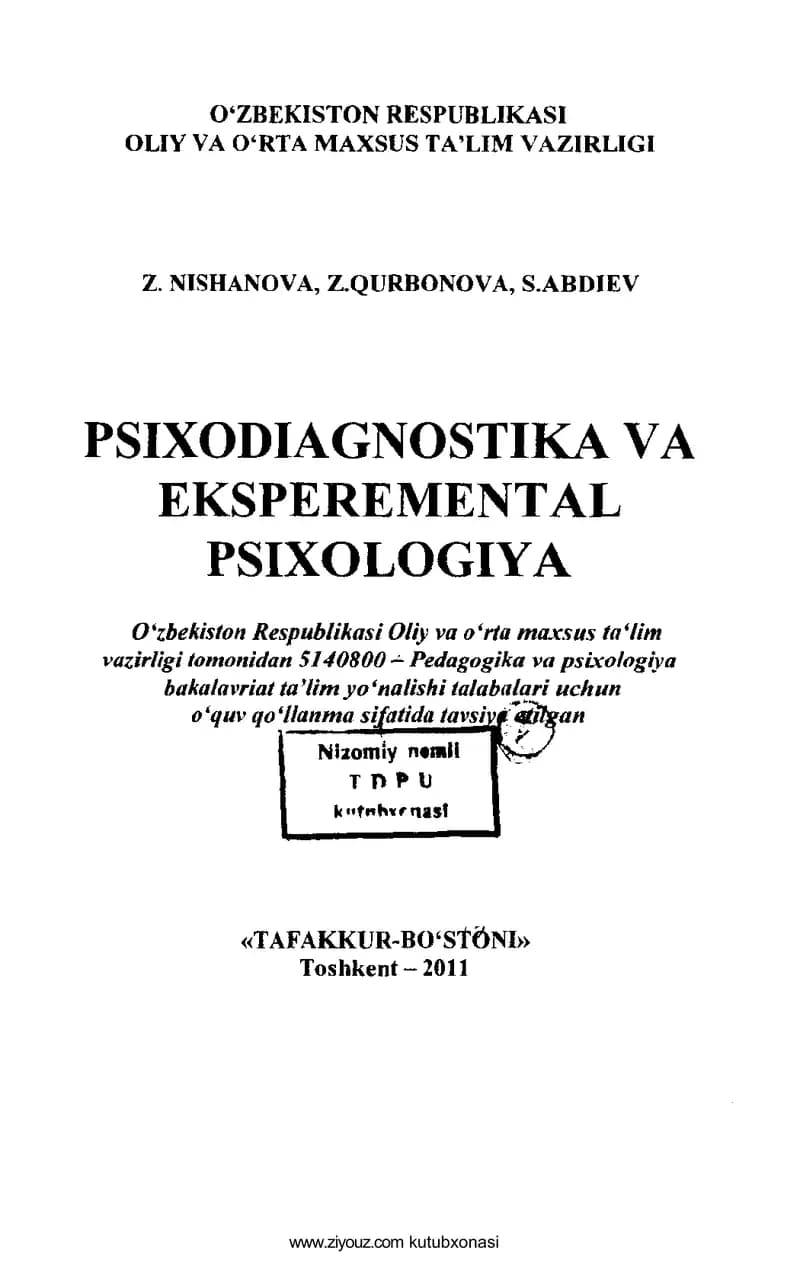 Psixodiagnostika va eksperem ental psixologiya