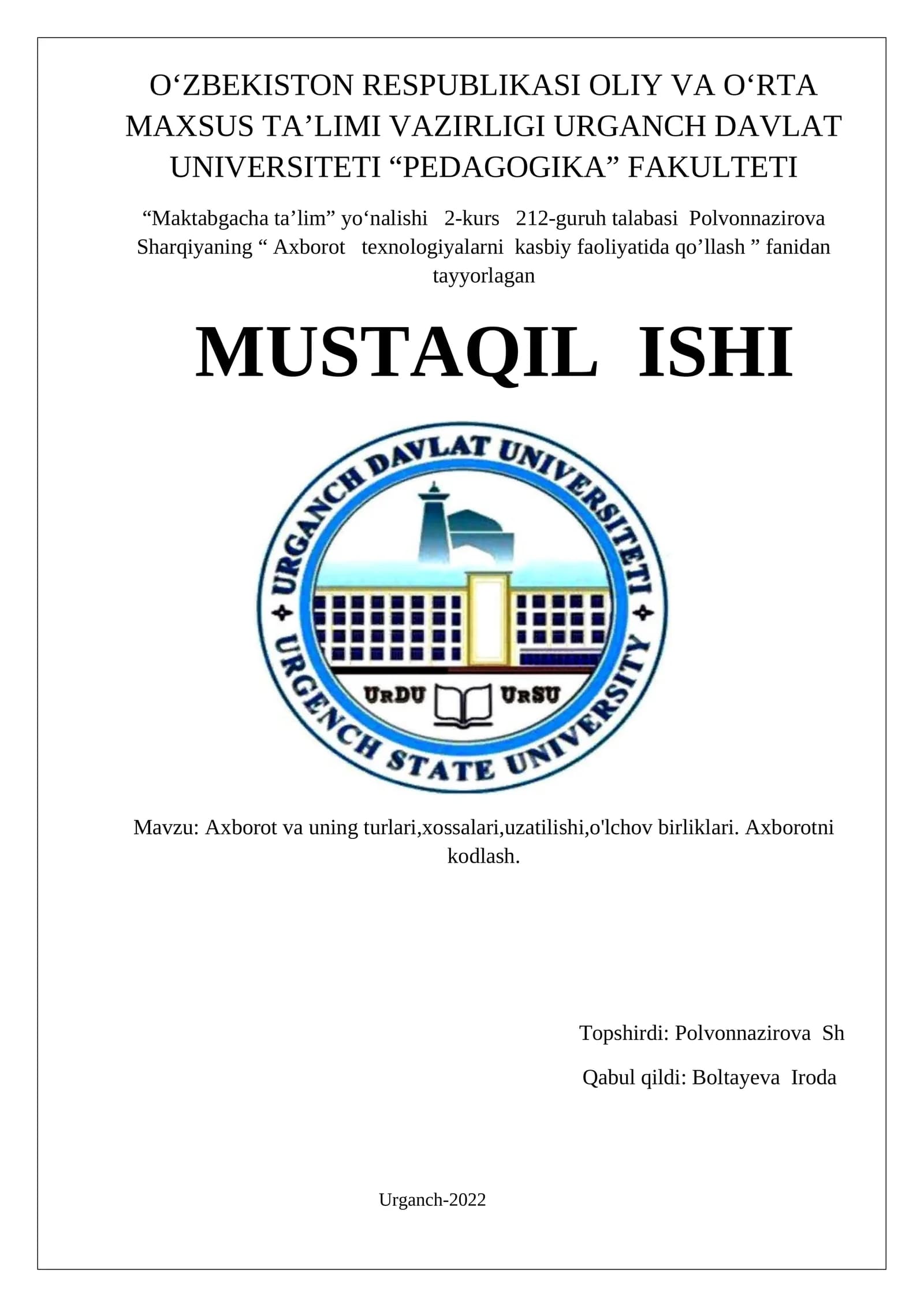 Axborot texnologiyalarni kasbiy faoliyatida qo’llash