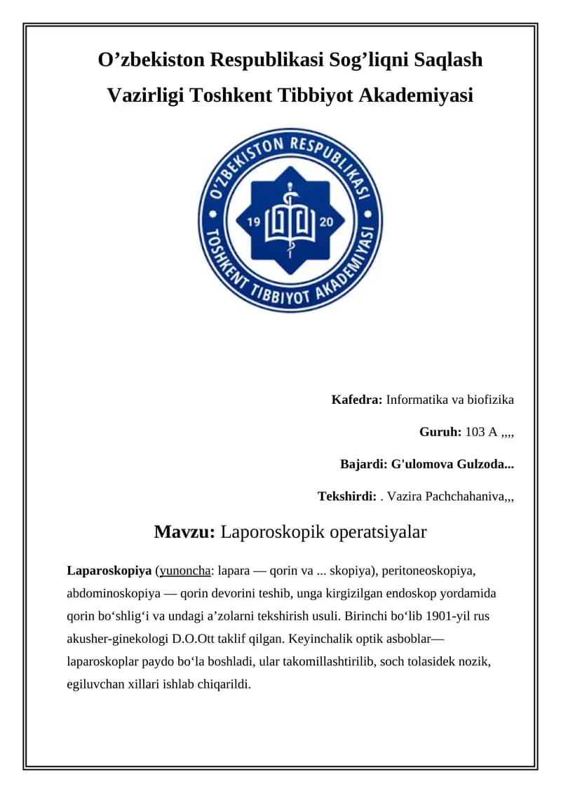 Laporoskopik operatsiyalar