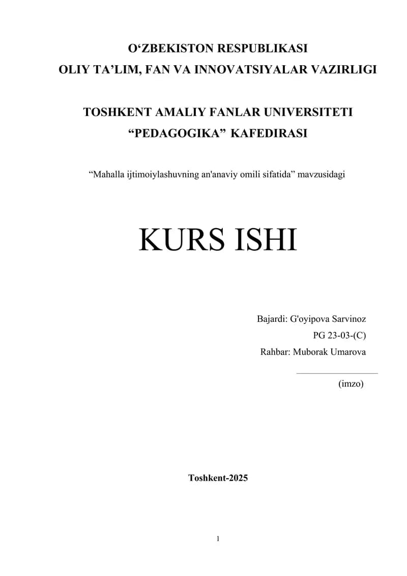 Mahalla ijtimoiylashuvning an'anaviy omili sifatida.