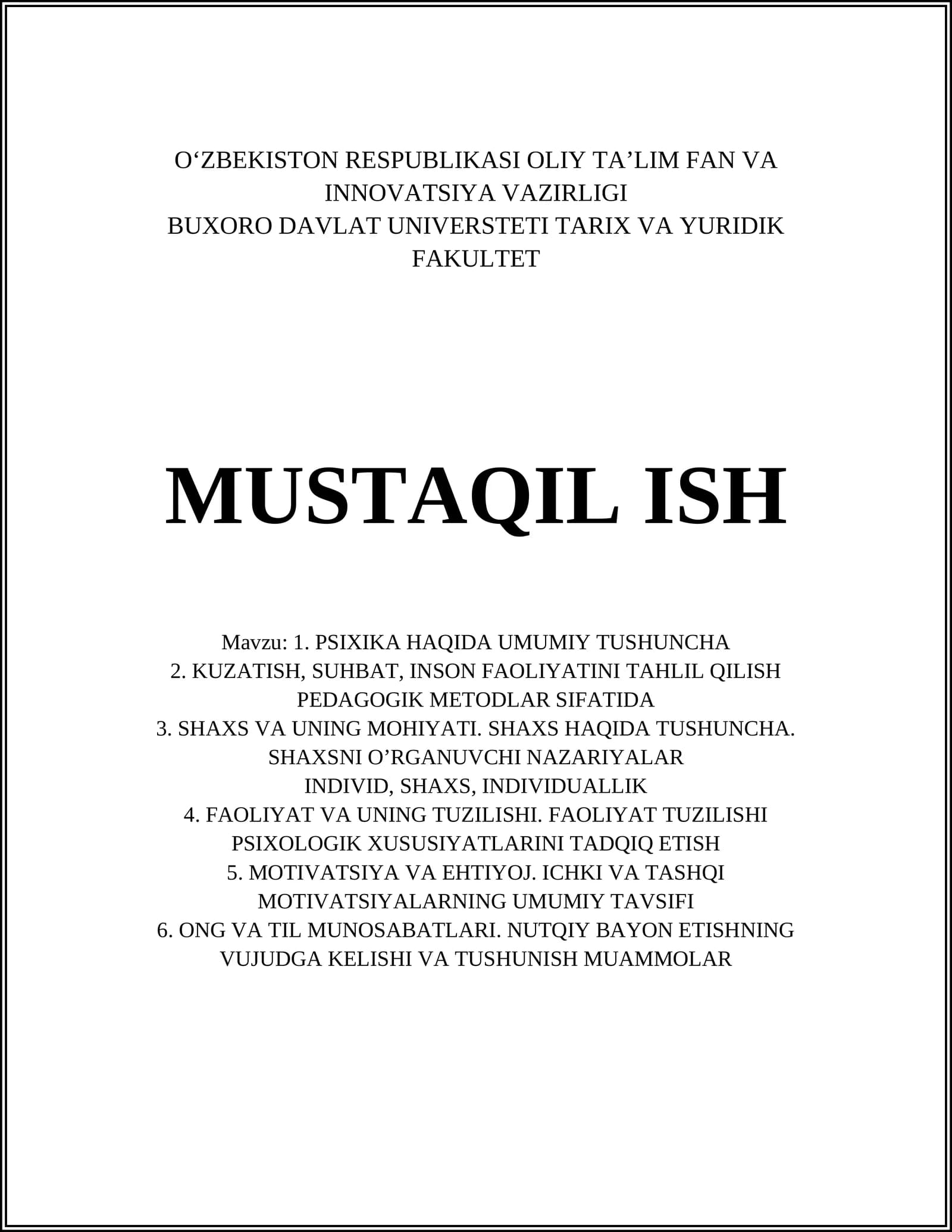PSIXIKA HAQIDA UMUMIY TUSHUNCHA