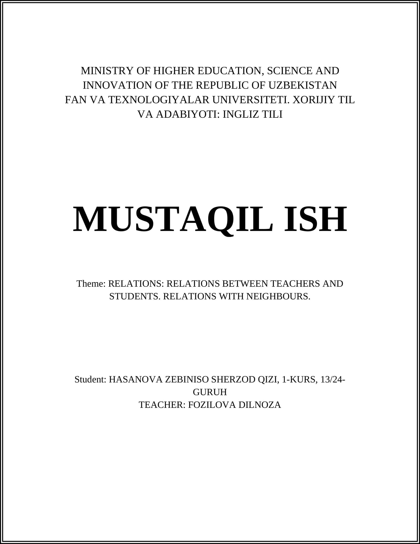 INGLIZ TILI MUSTAQIL ISH