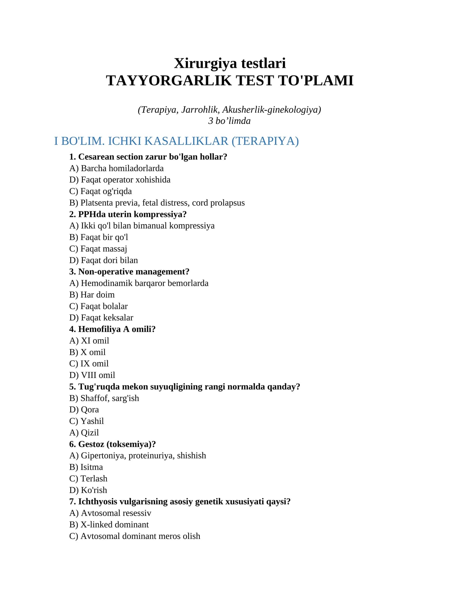 Xirurgiya testlari