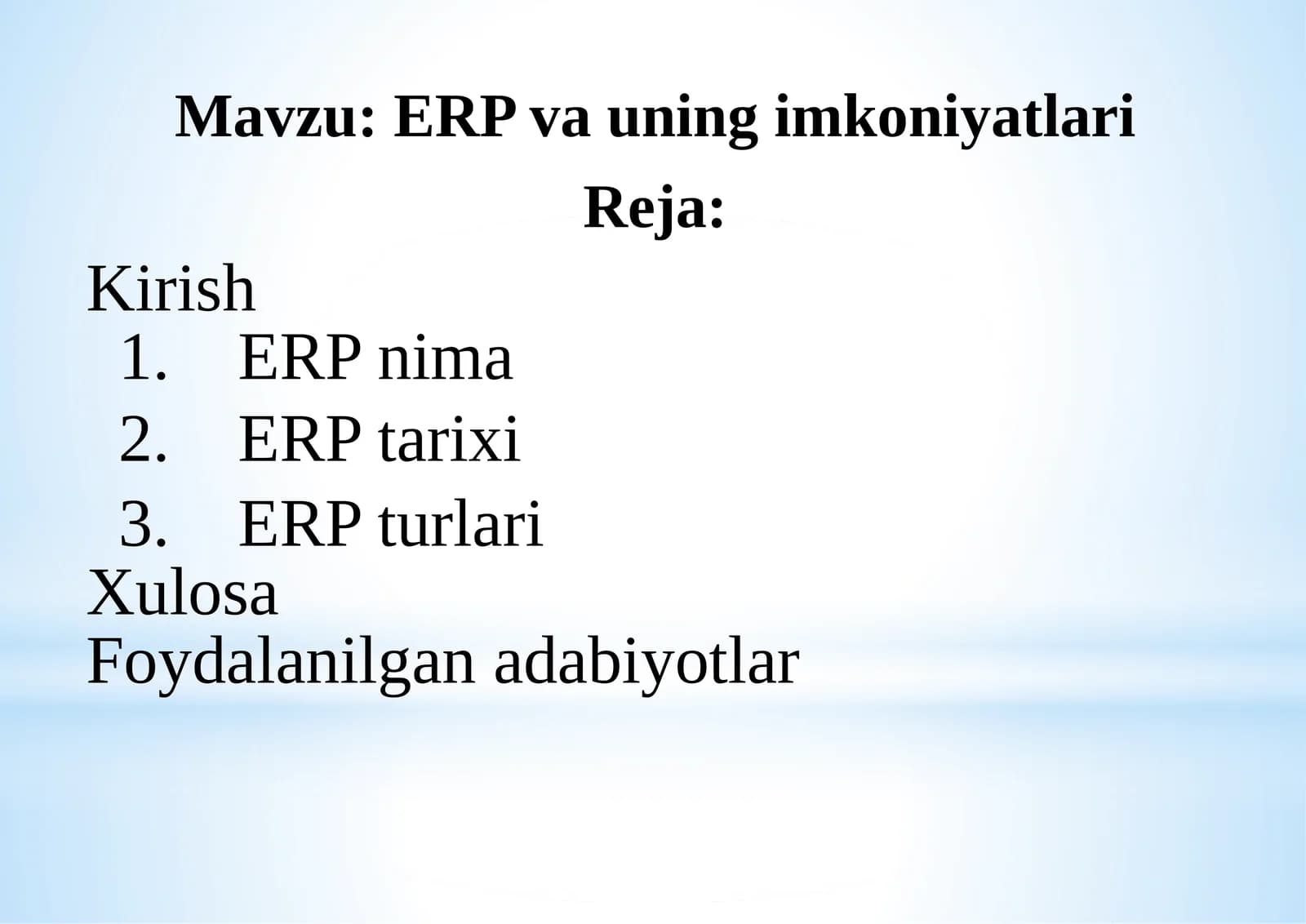 ERP va uning imkoniyatlari