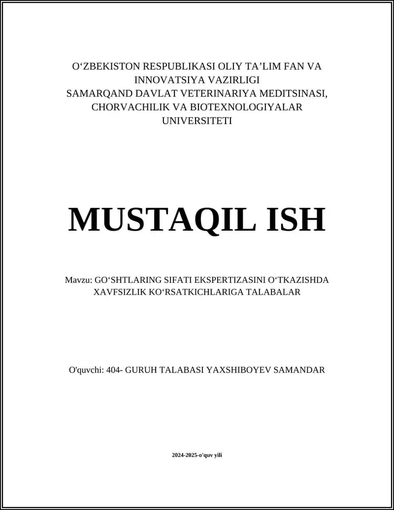 Go‘shtlarning mikrobiologik xavfsizligi