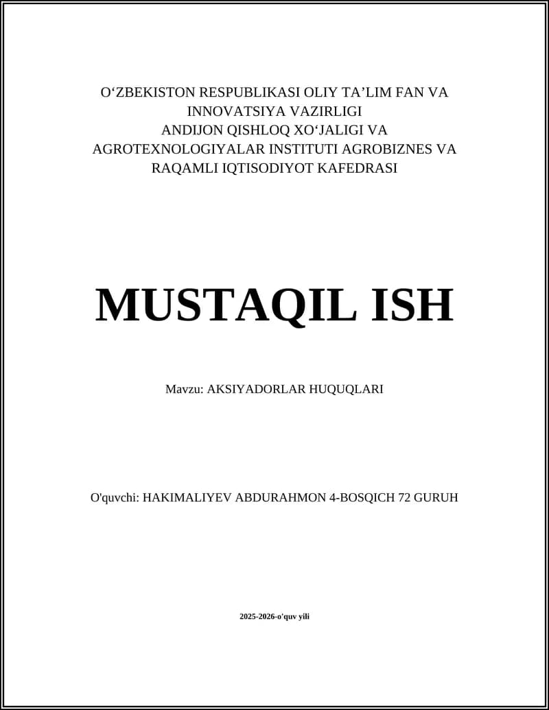 AKSIYADORLAR HUQUQLARI