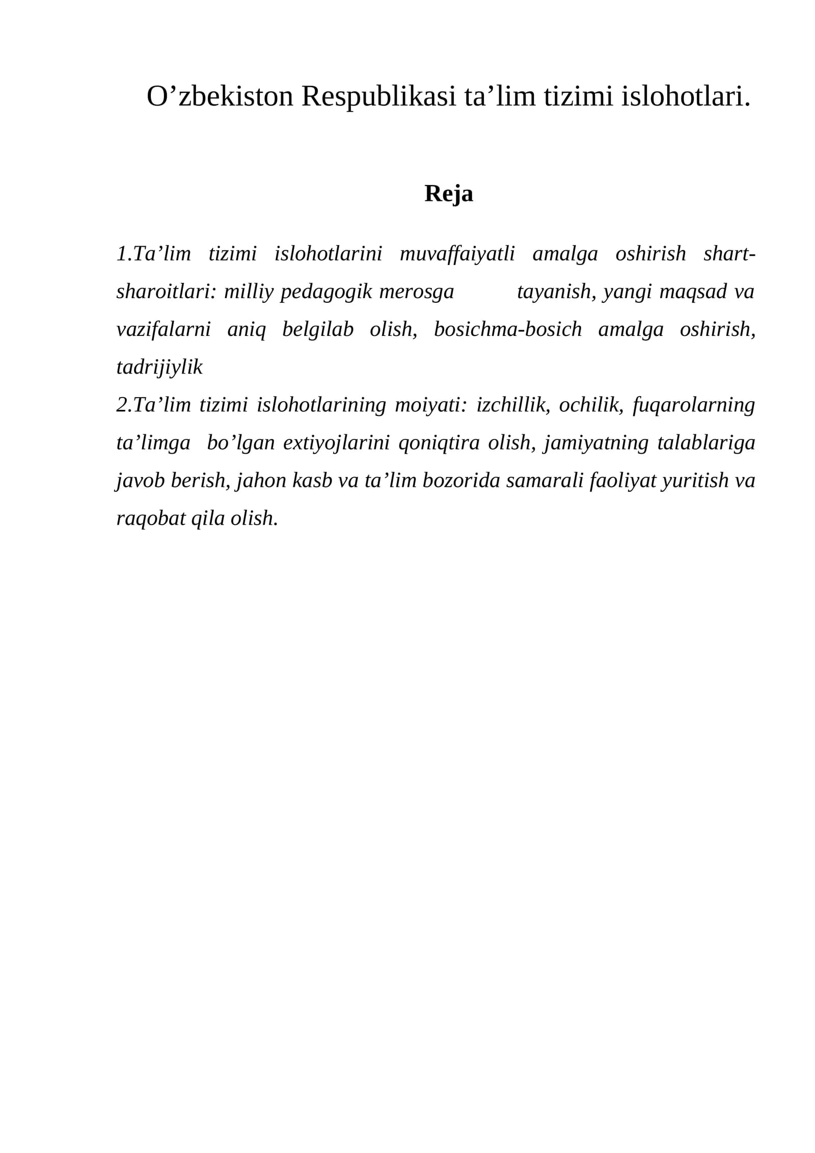 Ta’lim tizimi islohotlari