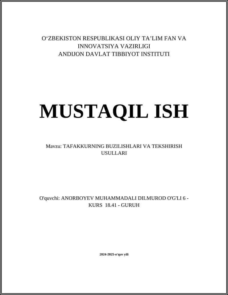 TAFAKKURNING BUZILISHLARI VA TEKSHIRISH USULLARI