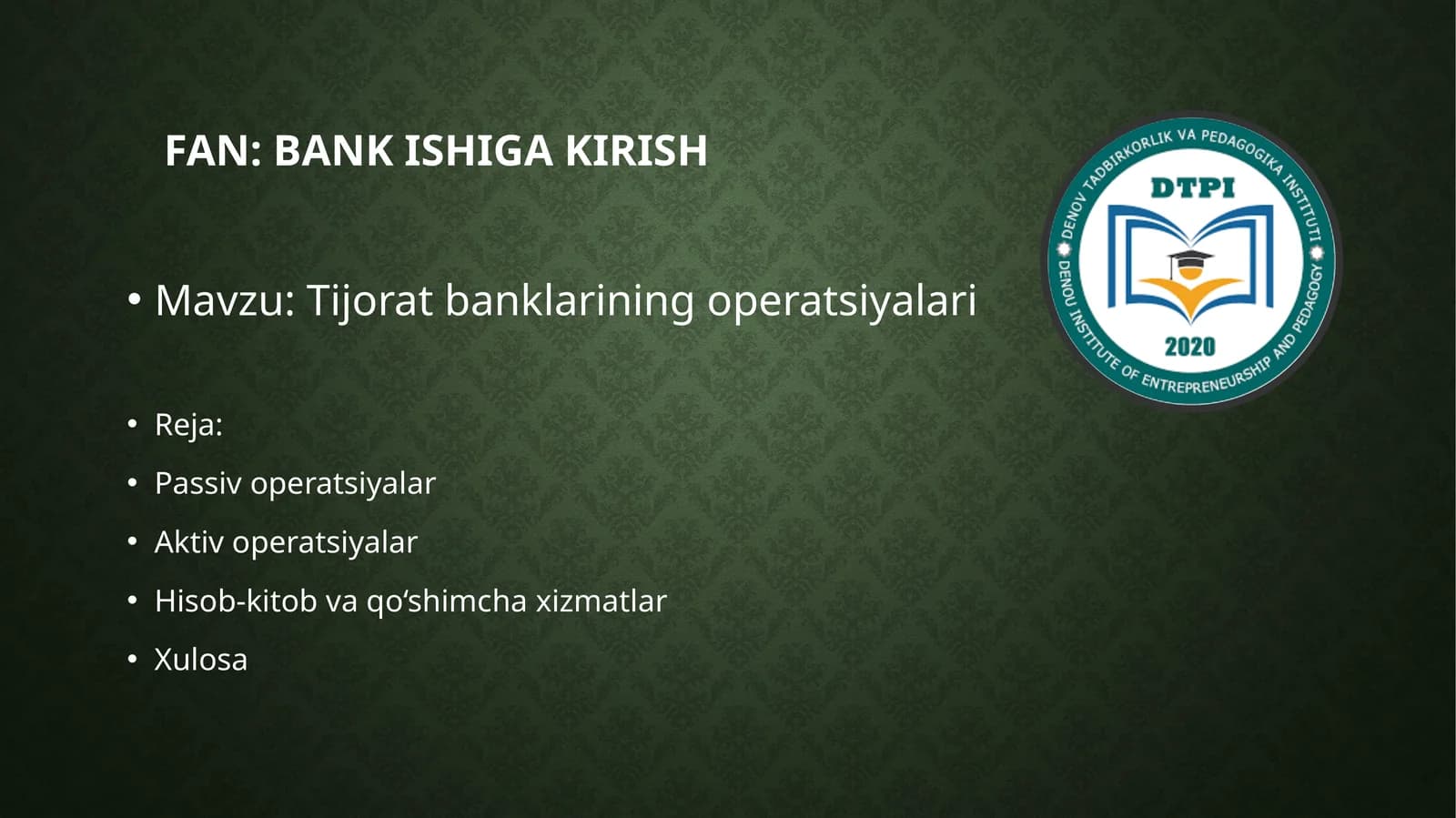 Tijorat banklarining operatsiyalari slide