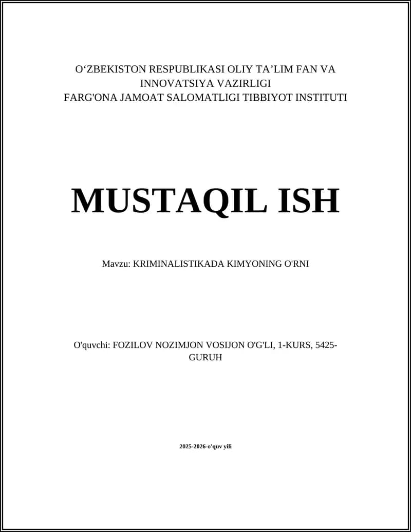KRIMINALISTIKADA KIMYONING O'RNI