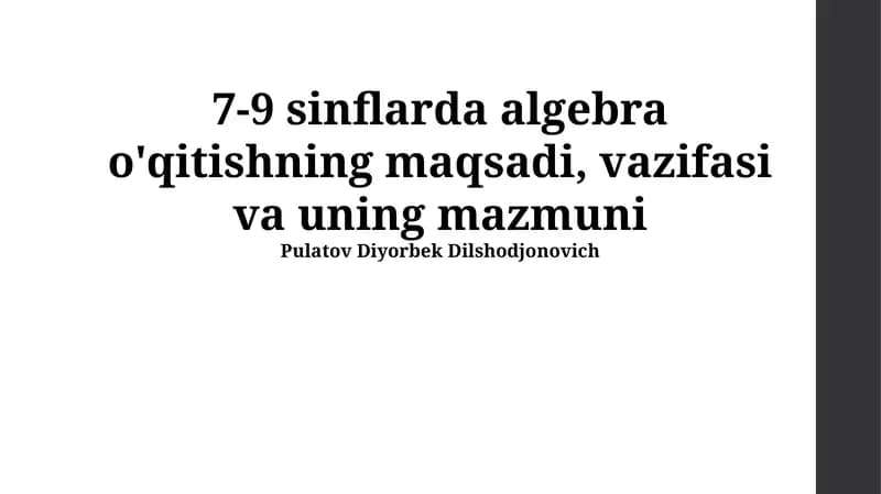 Algebra Ta'limining Vazifalari