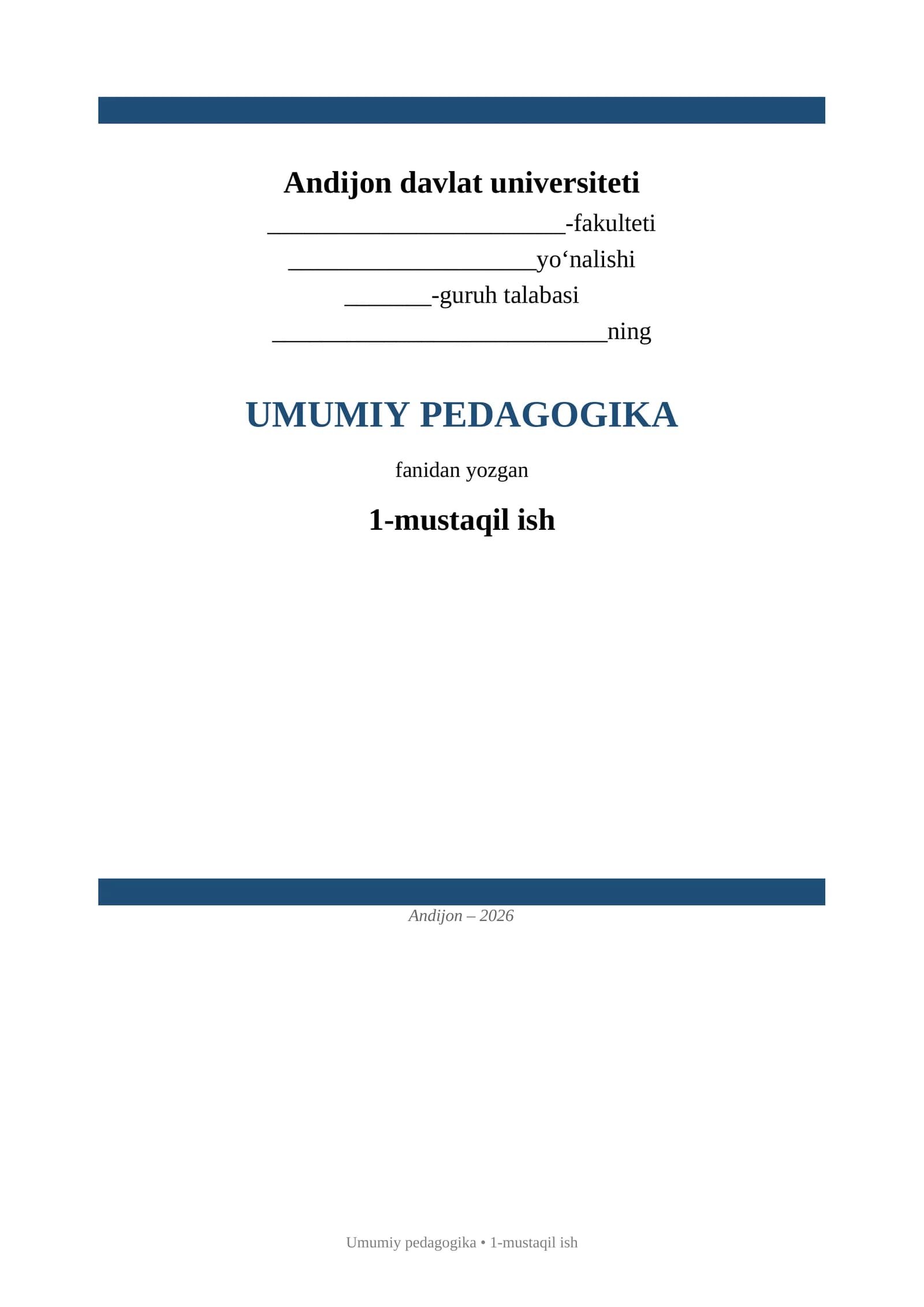 MUSTAQIL TA’LIM TOPSHIRIQLARI JADVALI