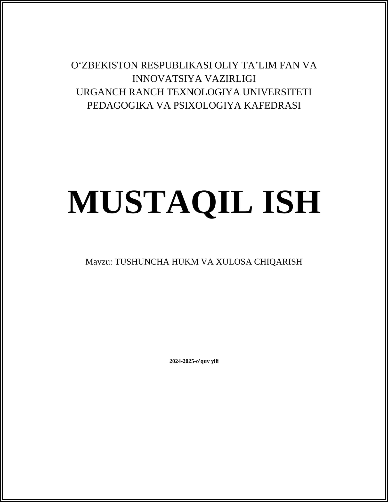 TUSHUNCHA HUKM VA XULOSA CHIQARISH