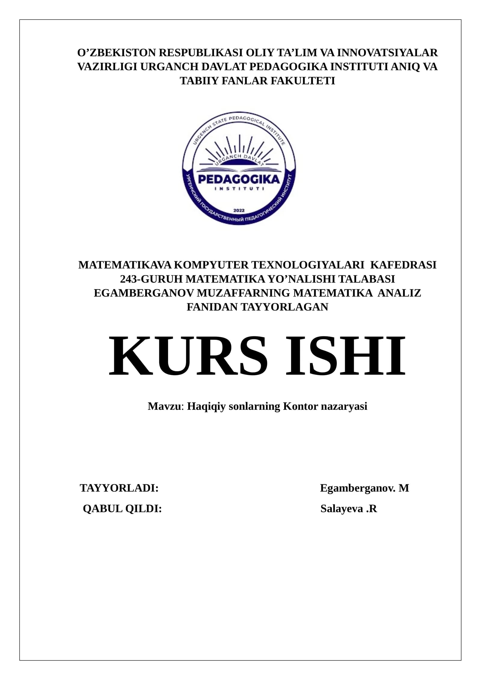 Haqiqiy sonlarning Kontor nazaryasi
