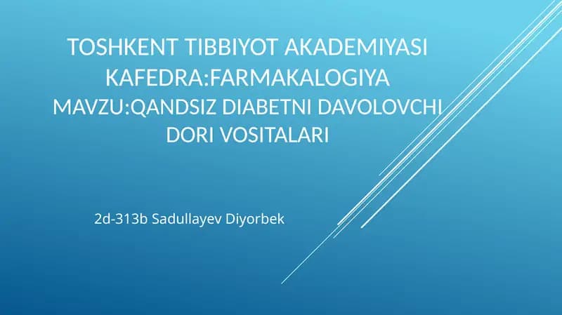 Qandsiz Diabet Davolovchi Dorivositalari