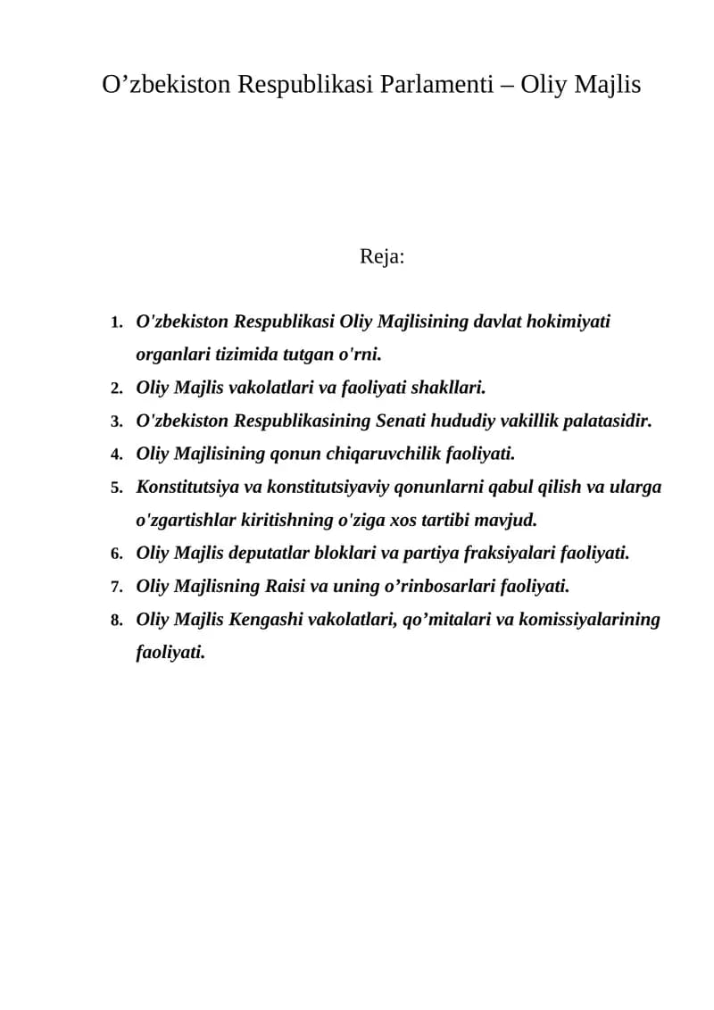 O'zbekiston Respublikasi Oliy Majlisi