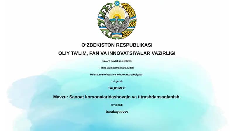 Sanoat korxonalaridashovqin va titrashdansaqlanish