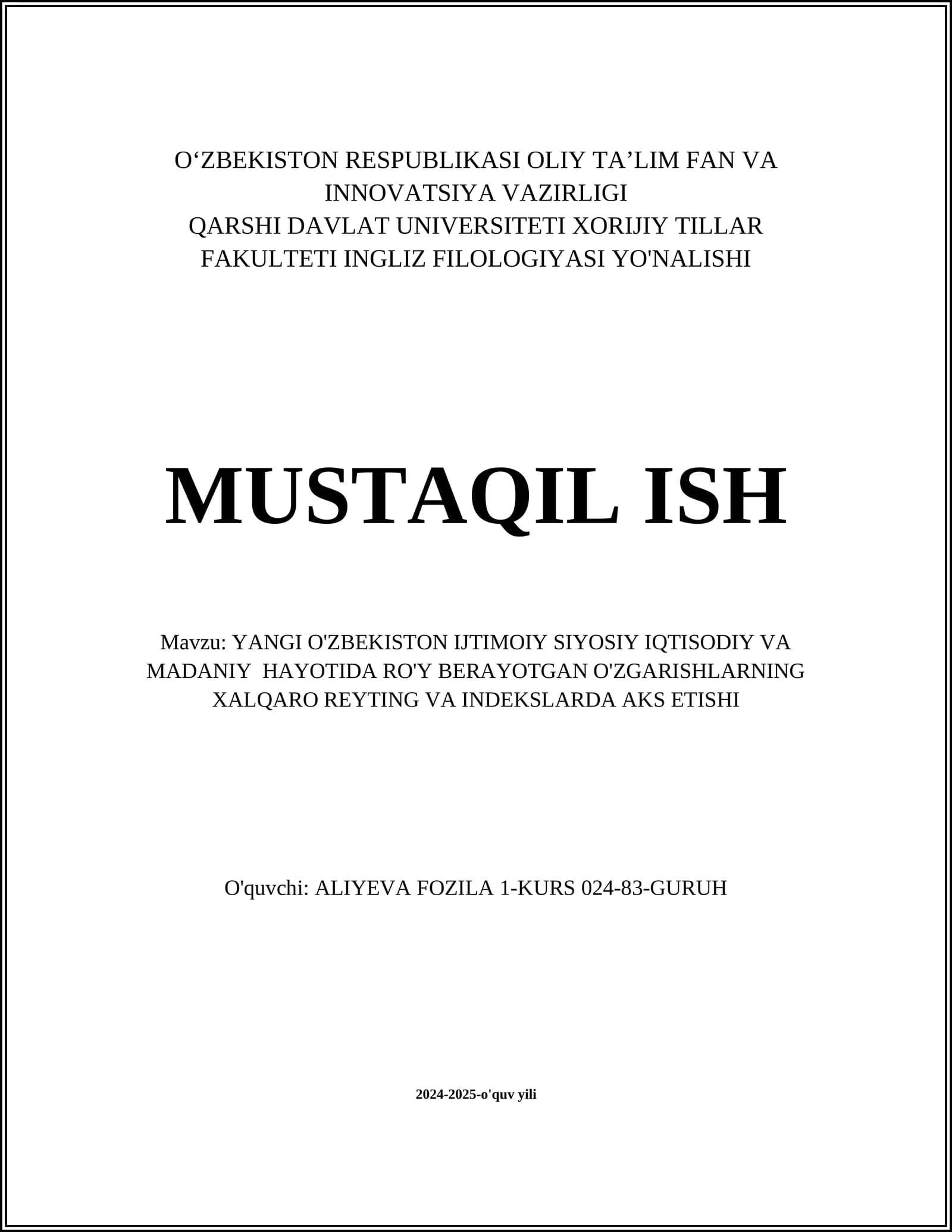 Yangi O'zbekiston iqtisodiy ko'rsatkichlari