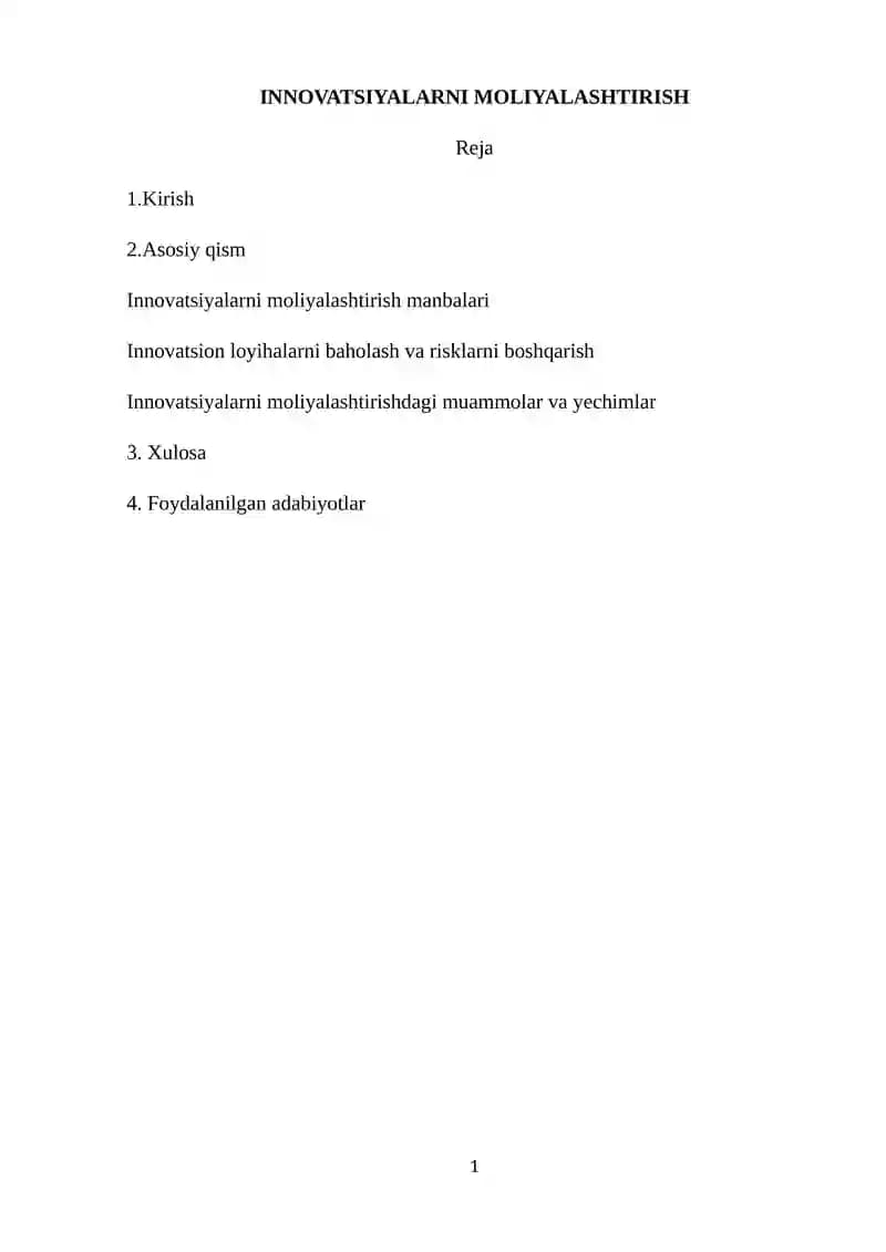 Innovatsiyalarni moliyalashtirish