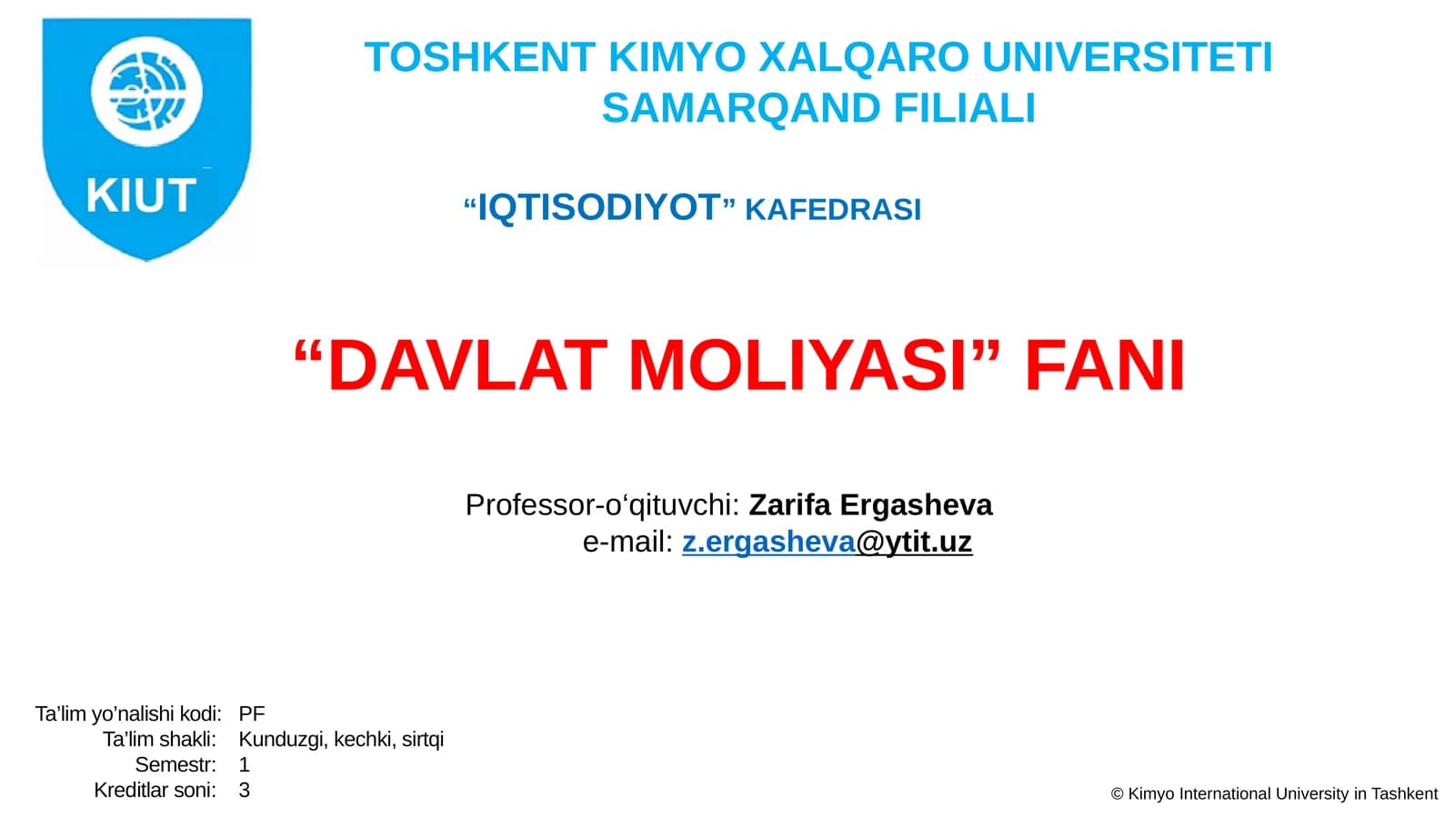 DAVLAT MOLIYASI FANI
