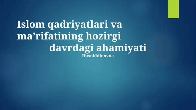 Ma'rifat va Islom Qadriyatlari