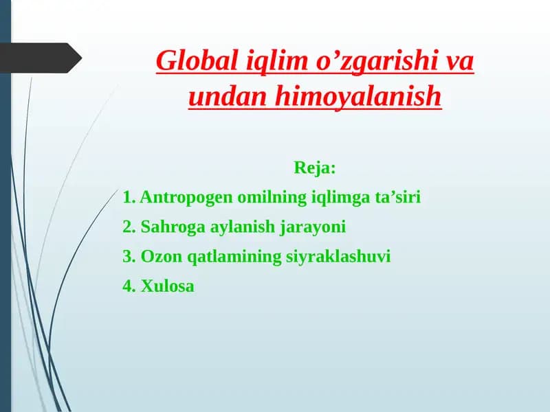 Global iqlimo'zgari sh va undan himoyalanish
