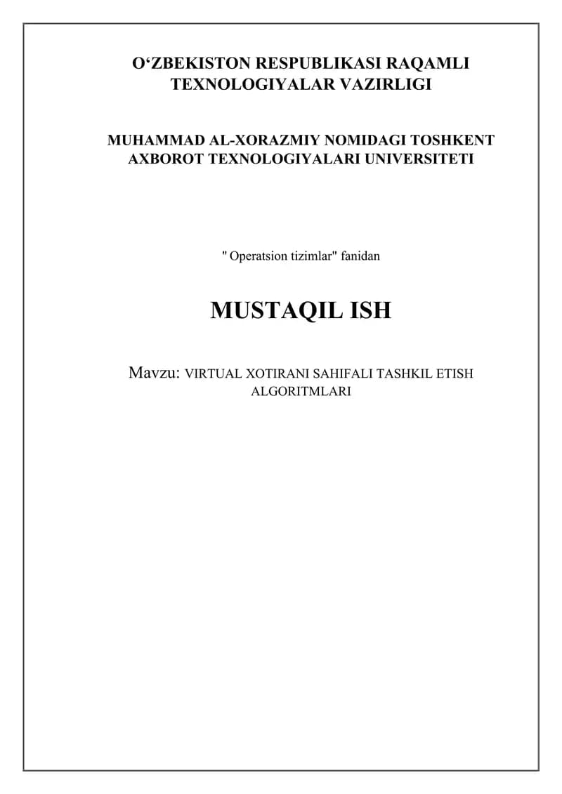 VIRTUAL XOTIRANI SAHIFALI TASHKIL ETISH ALGORITMLARI