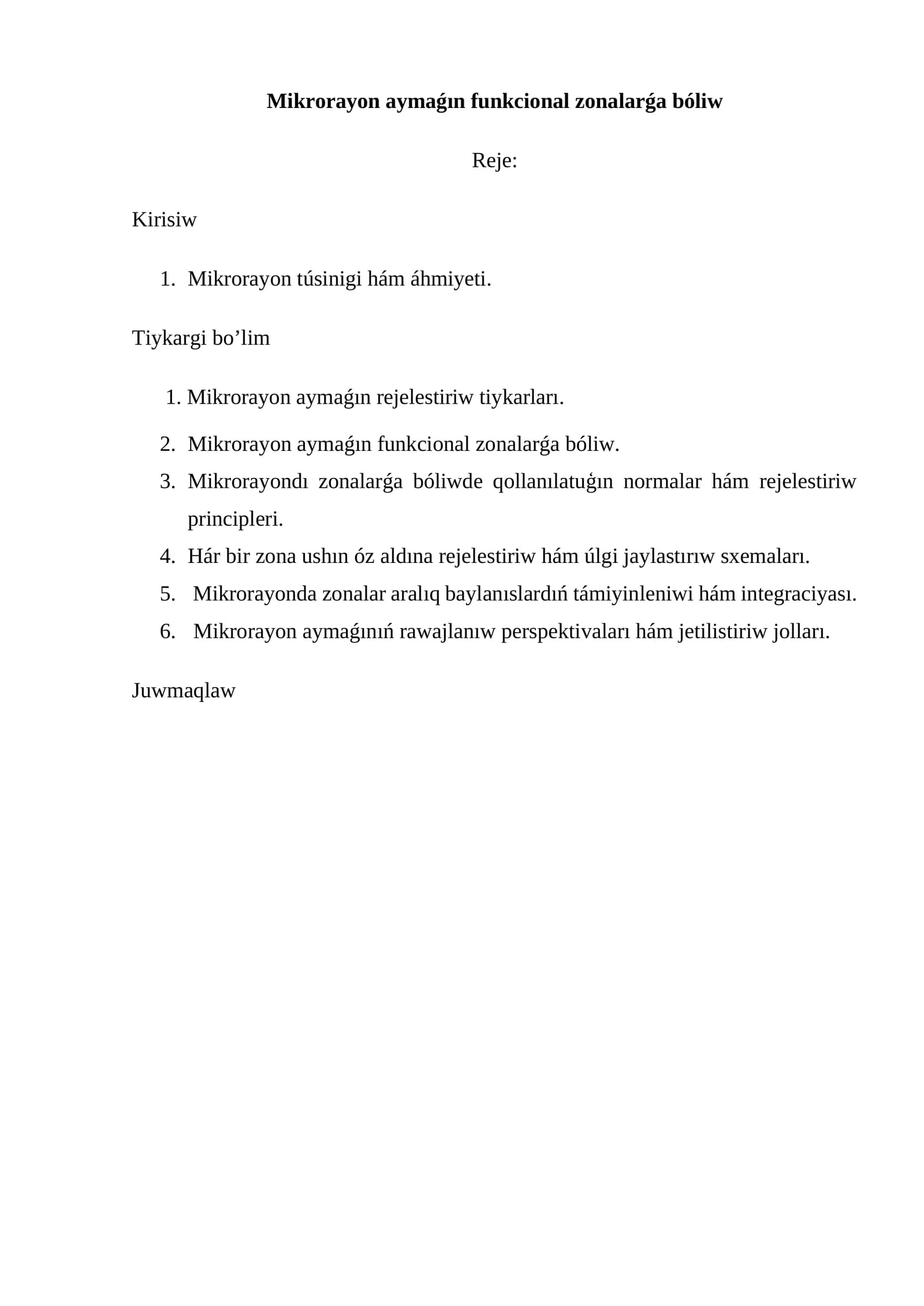 Mikrorayon aymaǵın funkcional zonalarǵa bóliw