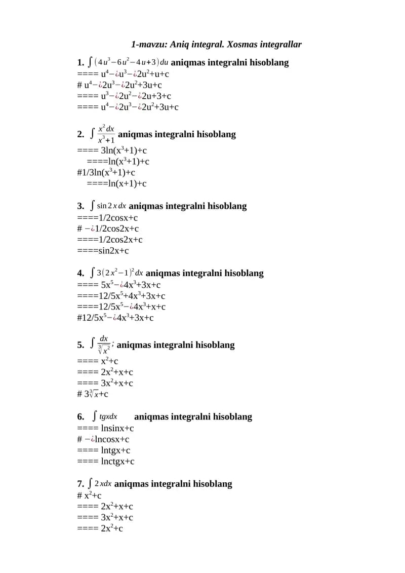 Aniq integral. Xosmas integrallar