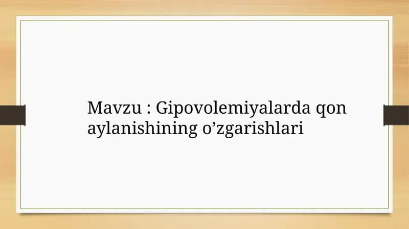Gipovolemiya qonaylanishi