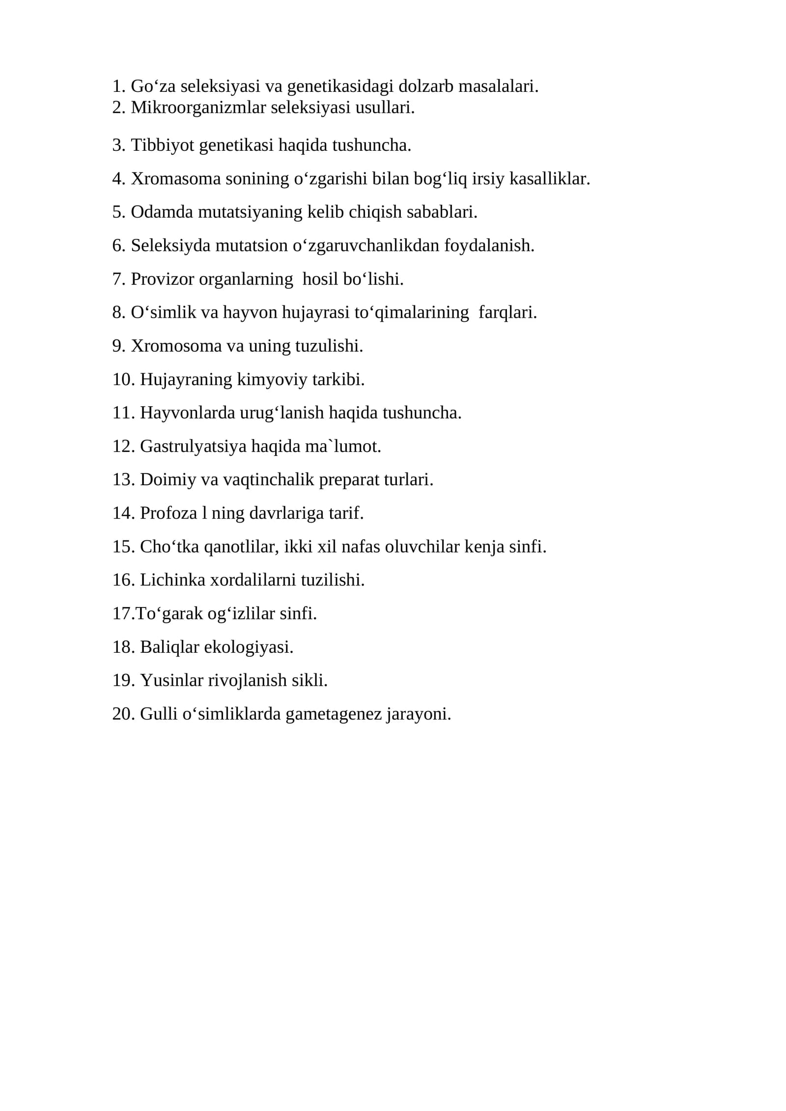 biologiya olimpiyada yozma savollari
