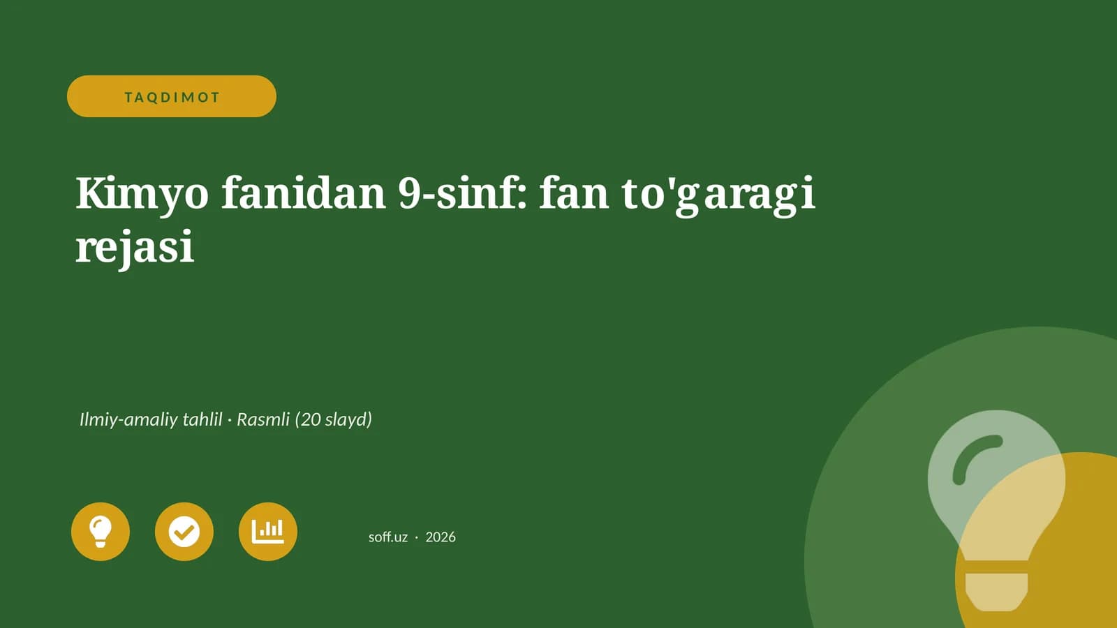 Kimyo fanidan 9-sinf: fan to'garagi rejasi