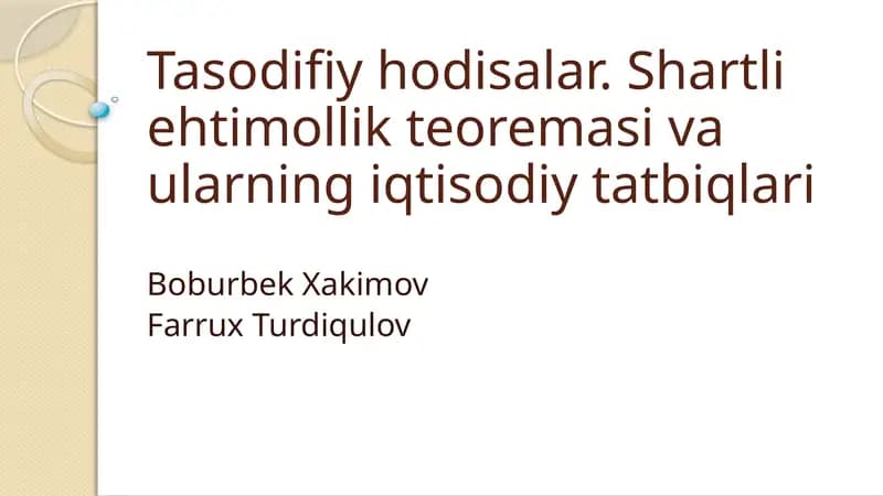 Ehtimollarnazariyasi va matematik statistika