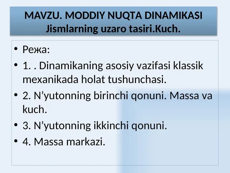 MОDDIY NUQTАDINАMIKАSI