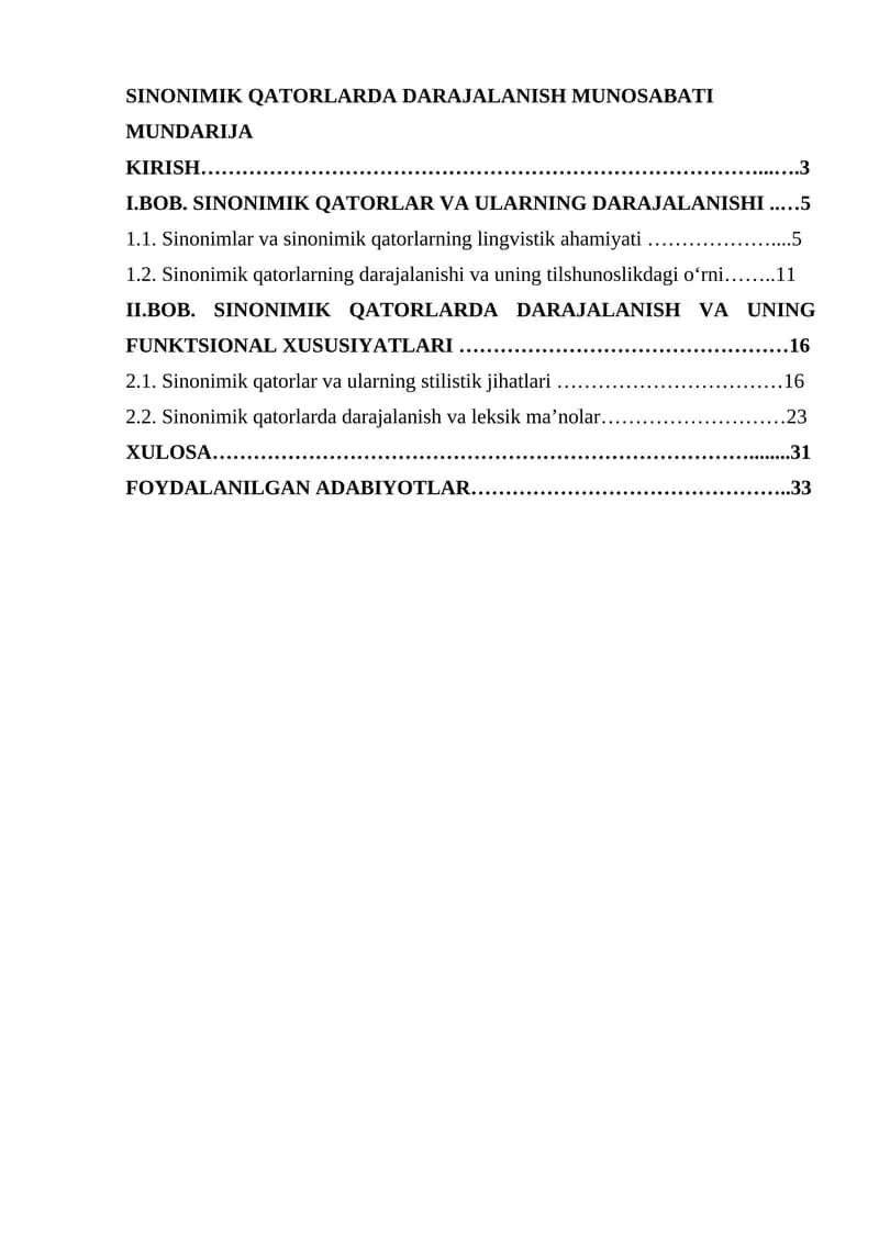 SINONIMIK QATORLARDA DARAJALANISH MUNOSABATI
