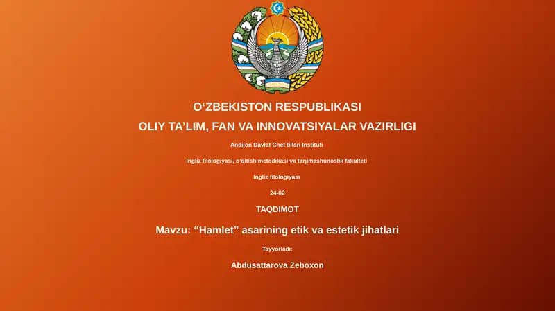 “Hamlet” asarining etik va estetik jihatlari