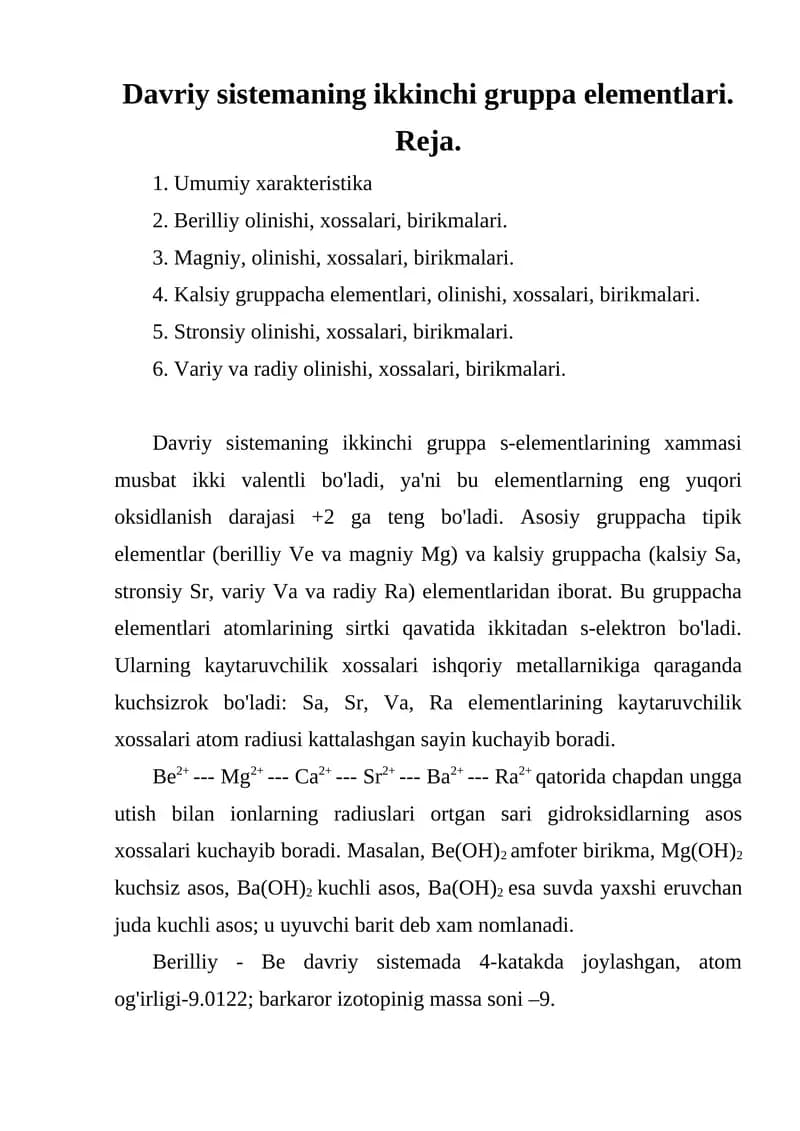 Davriy sistemaning ikkinchi gruppa elementlari
